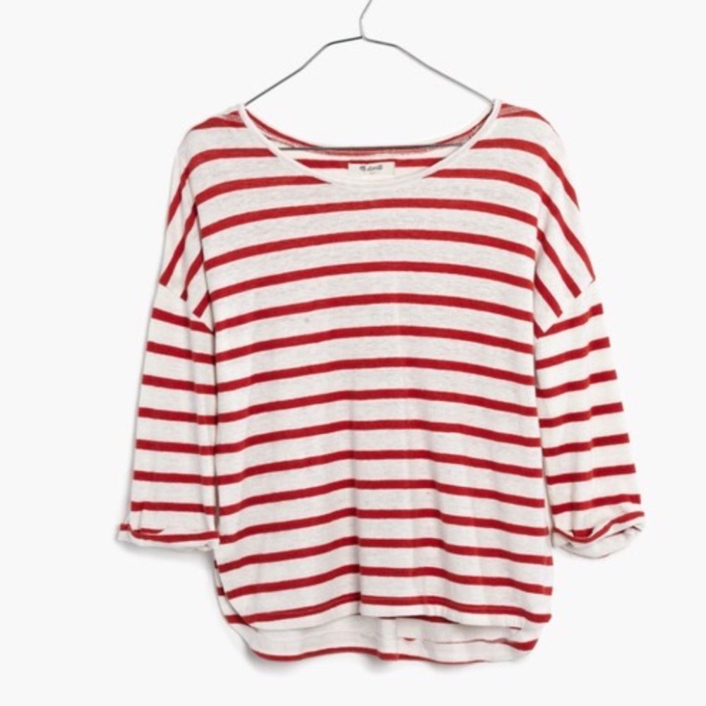 Madewell Striped Hemp Cotton Long Sleeve Tee Orange White E9327 Size Medium